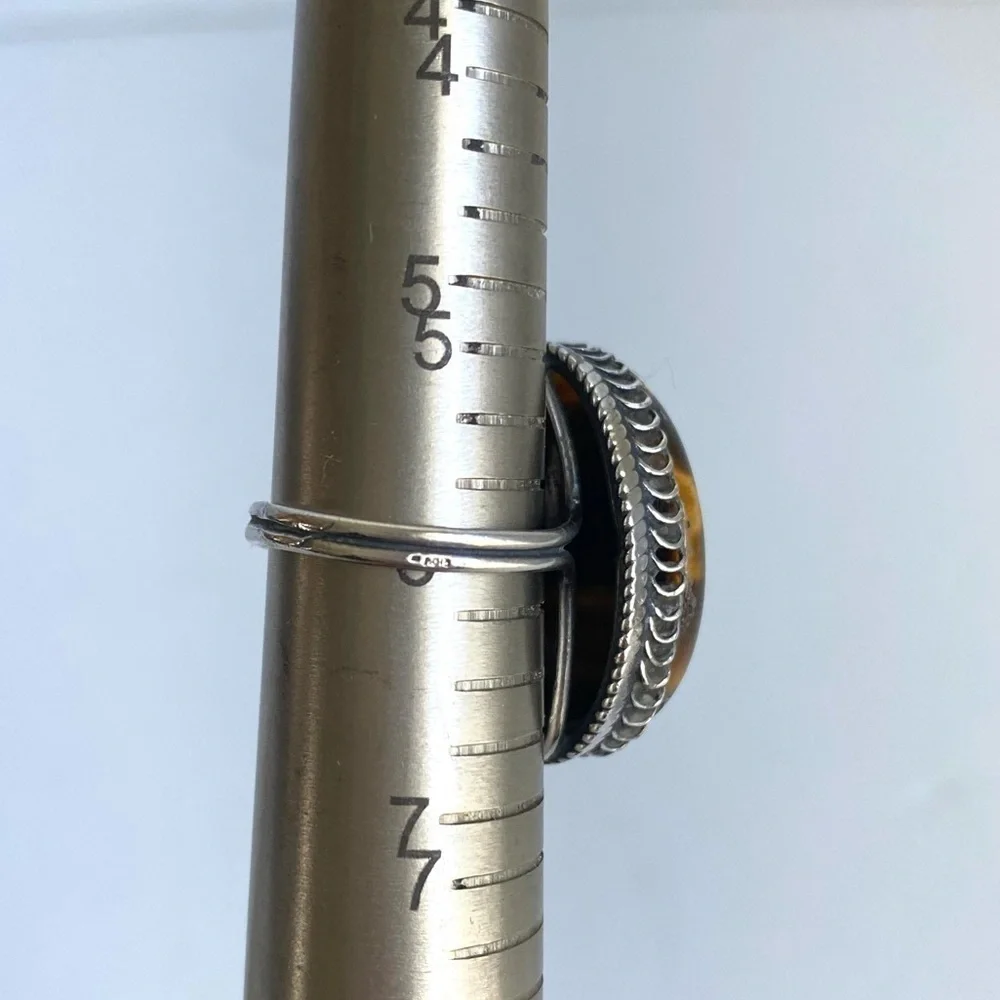 Vintage Tigers Eye Sterling Silver Ring Cocktail Oval‎ Cabachon Stone Size 6 - Picture 13 of 13